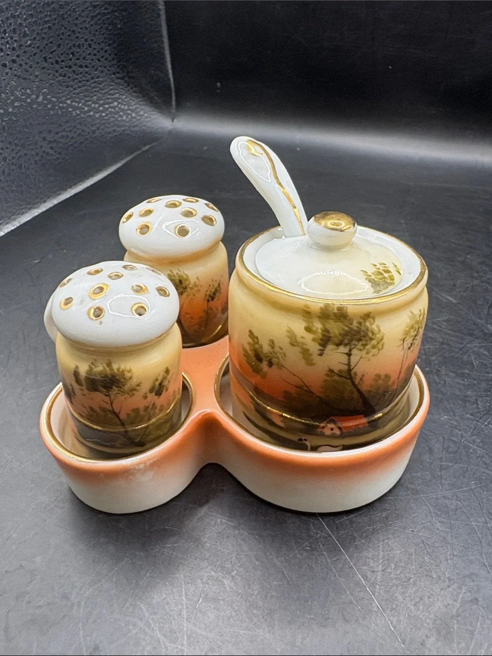 Hand-Painted Tree in Meadow Japan Condiment Set